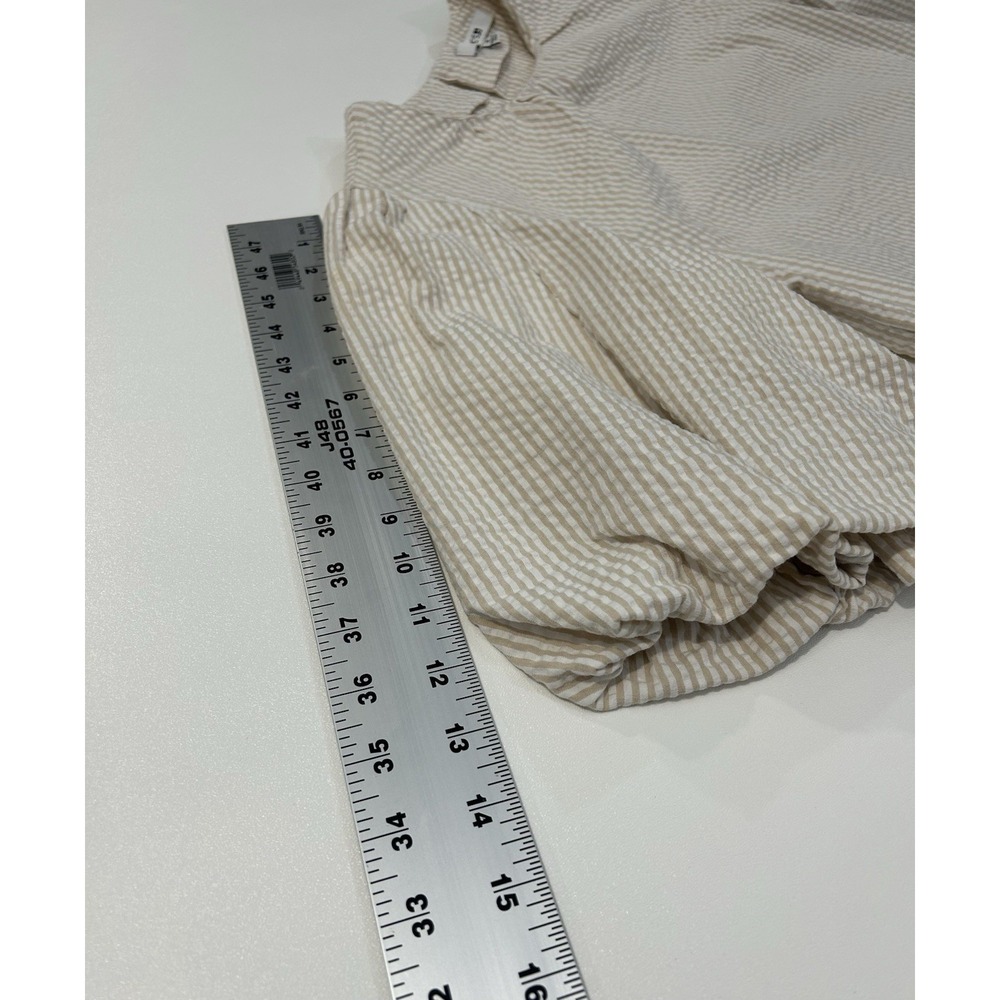 JOE'S Cotton Seersucker Puff Sleeve Top In Khaki White Stripe Size Medium - Picture 5 of 8